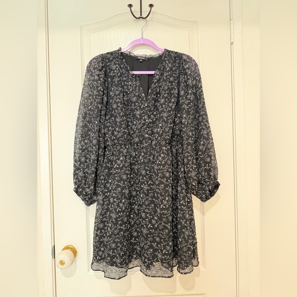 Madewell Ruffle-Neck Button-Front Mini Dress Dotted Vines Medium - Picture 2 of 8